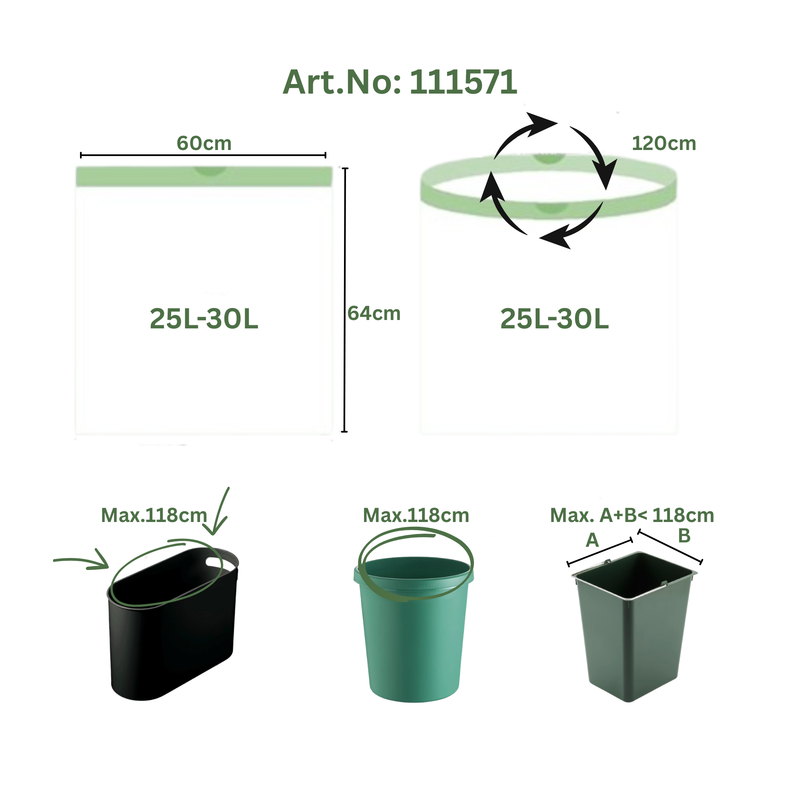 Kompostierbarer Kordelzugbeutel / Bio-Müllbeutel mit Zugband 25L-30L, 0,269€/Stk, 2,69€/Rolle,