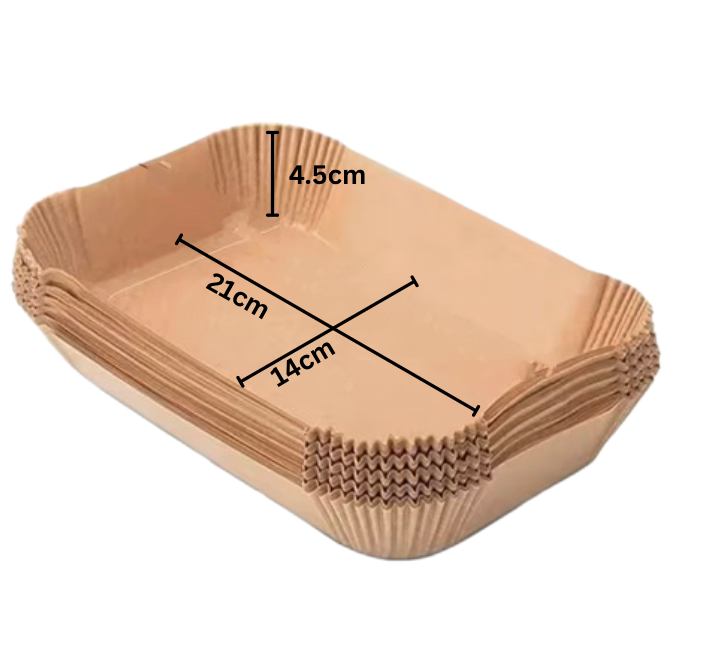 Air Fryer paper, 21*14cm, rectangular, family pack, 100pcs, BPA free, PFAS free, Unbleached, Strong in grease proof