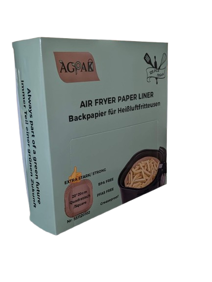 Air Fryer paper, 20cm, square, family pack, 125pcs, BPA free, PFAS free, Unbleached, extremely strong in grease proof