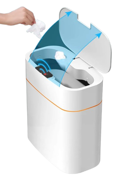 White, 12L, Smart Sensor bin, slim, waterproof, for narrow spaces such as bedroom, living room, bathroom, Sizes 31*15*31cm, 50pcs drawstring garbage bag included