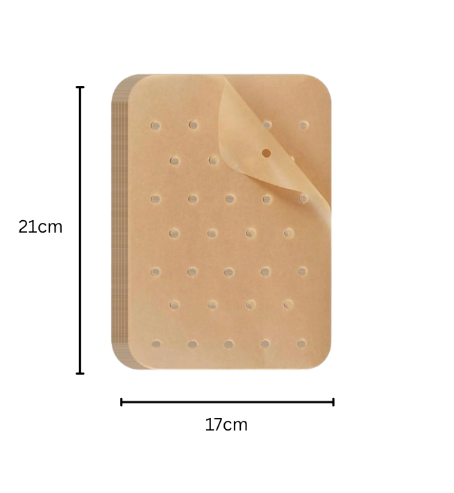 Air Fryer Baking Paper, Barbeque Paper, Steamer, Rectangle, 21*17cm , Pack of 100 Sheets,  Non-Stick,  Perforated, Compatible with Most AIR FRYER BRANDS in the European Market