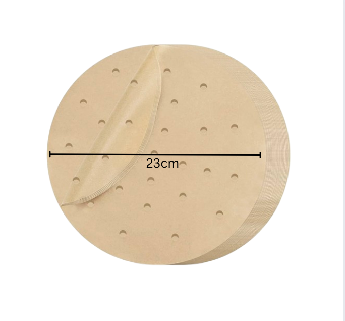 Air Fryer Baking Paper, Barbeque Paper, Steamer, Round 23cm , Pack of 125 Sheets,  Non-Stick,  Perforated, Compatible with Most AIR FRYER BRANDS in the European Market