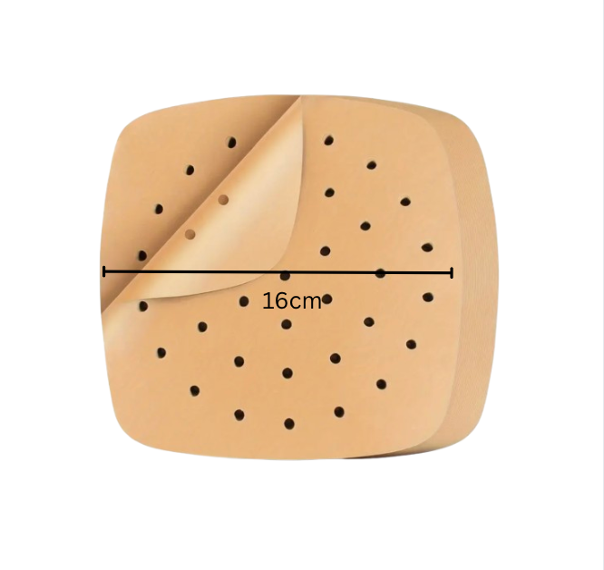 Air Fryer Baking Paper, Barbeque Paper, Steamer, Square 16*16cm , Pack of 200 Sheets,  Non-Stick,  Perforated, Compatible with Most AIR FRYER BRANDS in the European Market