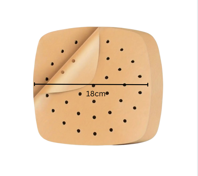 Air Fryer Baking Paper, Barbeque Paper, Steamer, Square 18*18cm , Pack of 150 Sheets,  Non-Stick,  Perforated, Compatible with Most AIR FRYER BRANDS in the European Market