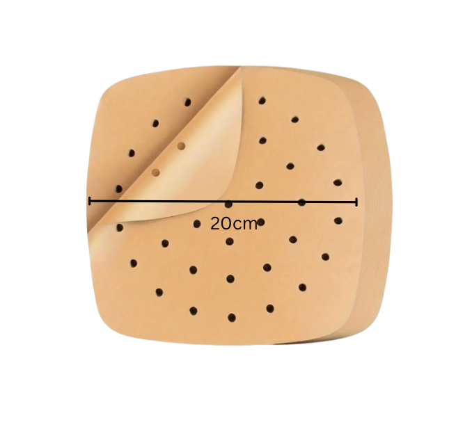 Air Fryer Baking Paper, Barbeque Paper, Steamer, Square 20*20cm , Pack of 125 Sheets,  Non-Stick,  Perforated, Compatible with Most AIR FRYER BRANDS in the European Market