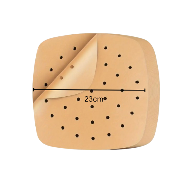 Air Fryer Baking Paper, Barbeque Paper, Steamer, Square 23*23cm , Pack of 100 Sheets,  Non-Stick,  Perforated, Compatible with Most AIR FRYER BRANDS in the European Market