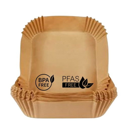 Heißluftfritteusenpapier, 18 cm, quadratisch, Familienpackung, 150 Stück, BPA-frei, PFAS-frei, ungebleicht